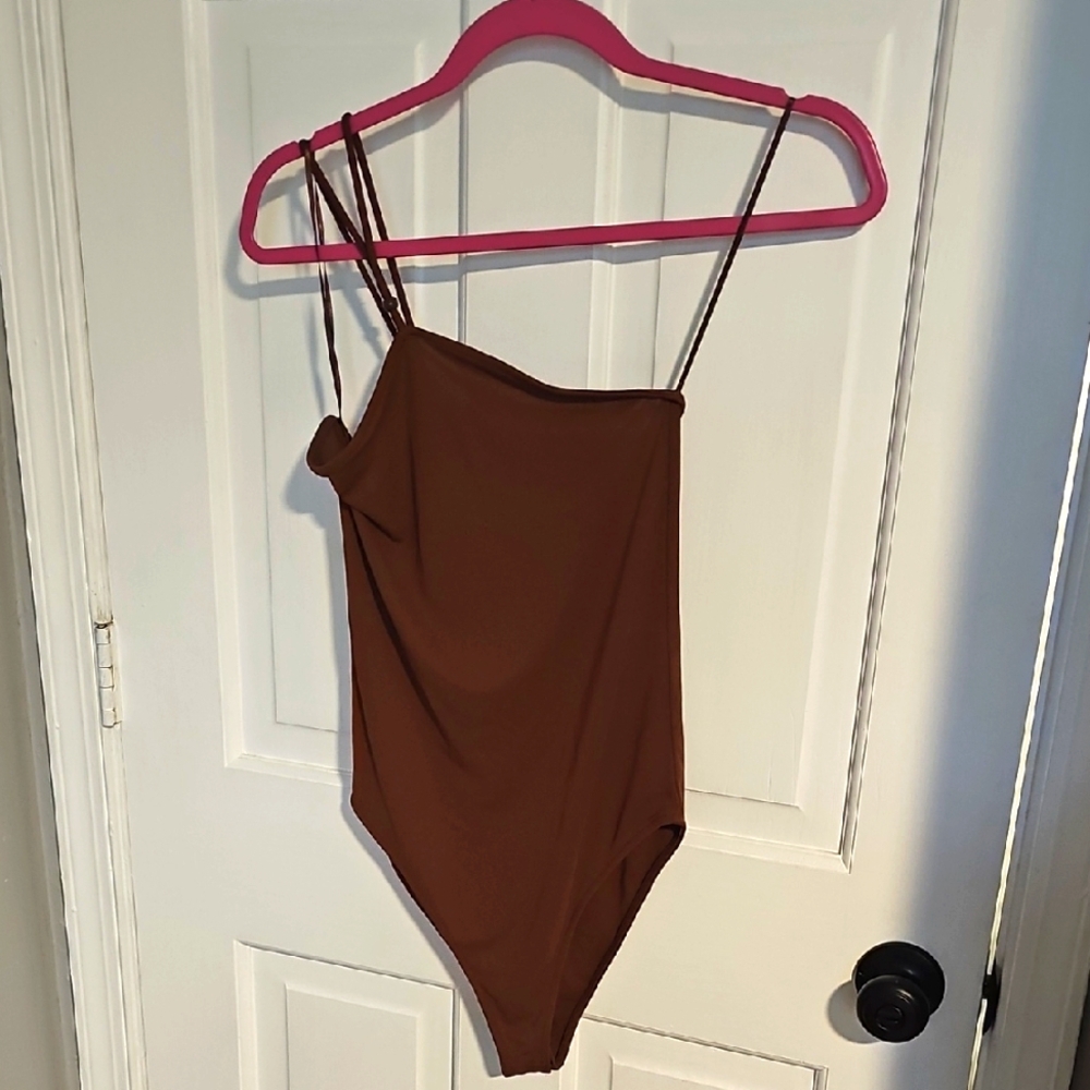 NWOT Zara Brown One Shoulder Strap Bodysuit